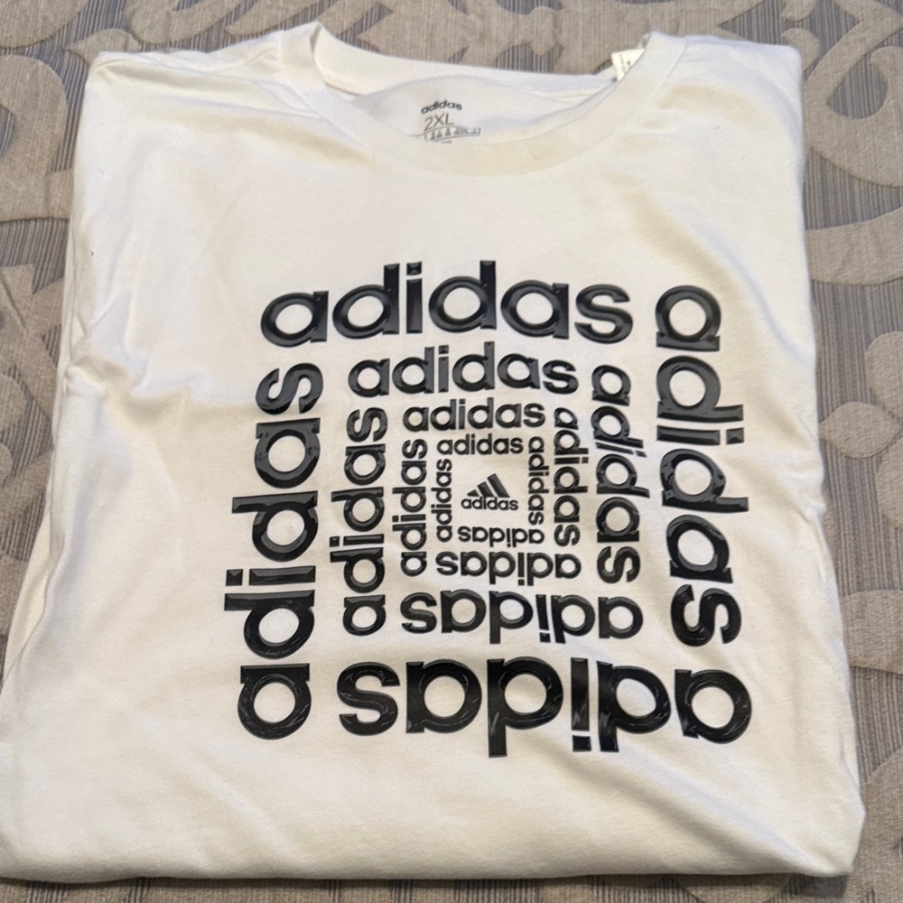 Adidas White Tee with Stacked Black Logo